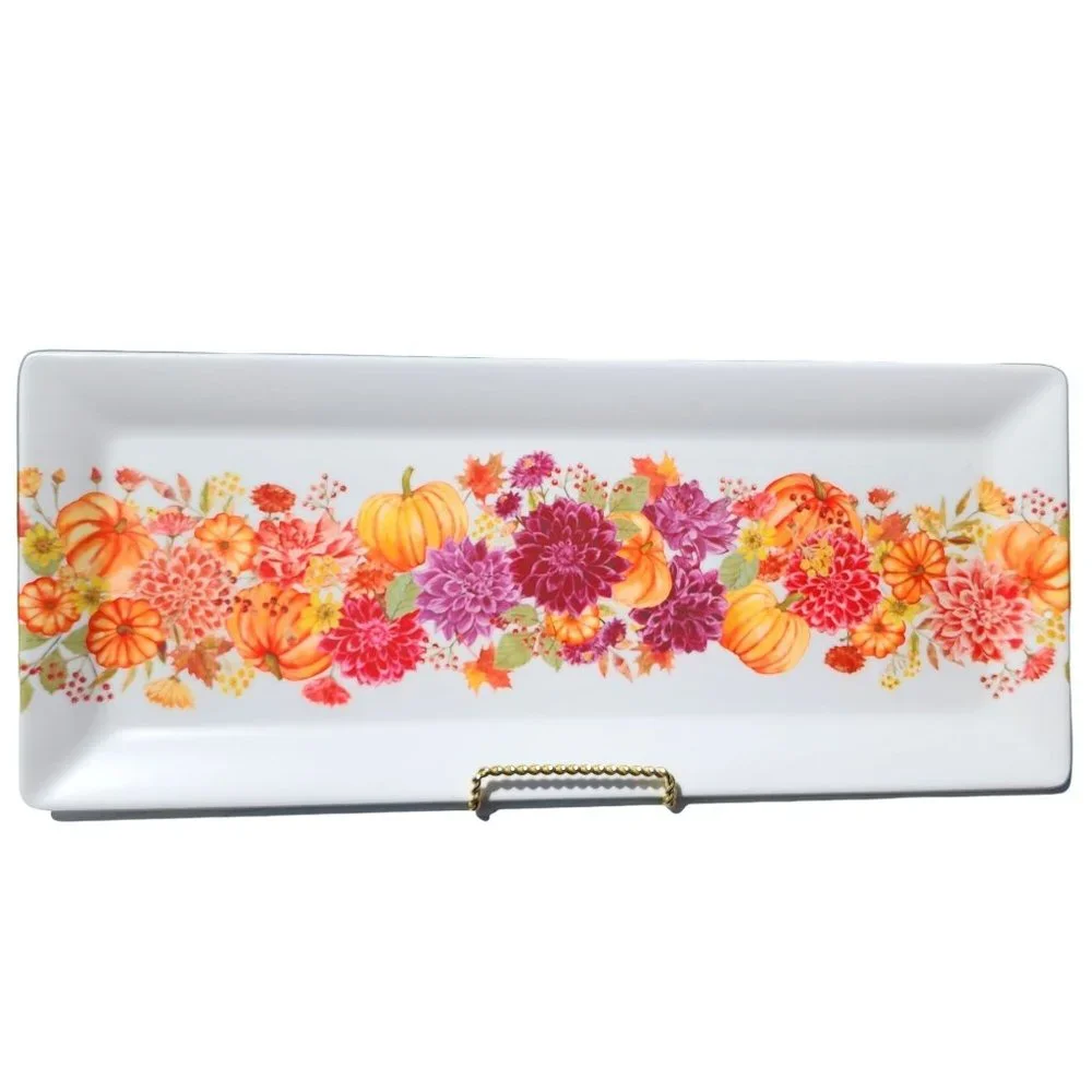Pumpkin Autumnal Print Design Large Rectangular Melamine Serving Tray  19in x 8i